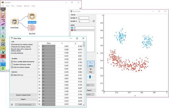 Paint a two-dimensional data set.